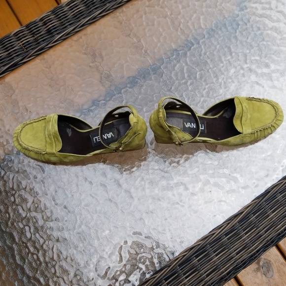Green Suede Wedge Penny Loafer with Ankle Strap - Picture 4 of 7